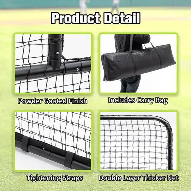 Alt view image 5 of 7 - FstNiceTed L-Shaped Baseball Net for Batting Cages, Baseball Pitching Net with Wheels - 84''H x 84''W, with 42'' x 42'' Cutouts,include Carry Bag