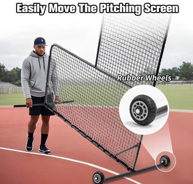 Alt view image 7 of 7 - FstNiceTed L-Shaped Baseball Net for Batting Cages, Baseball Pitching Net with Wheels - 84''H x 84''W, with 42'' x 42'' Cutouts,include Carry Bag