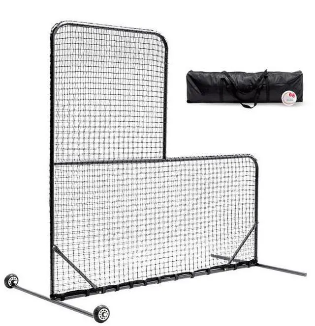 Alt view image 3 of 7 - FstNiceTed L-Shaped Baseball Net for Batting Cages, Baseball Pitching Net with Wheels - 84''H x 84''W, with 42'' x 42'' Cutouts,include Carry Bag