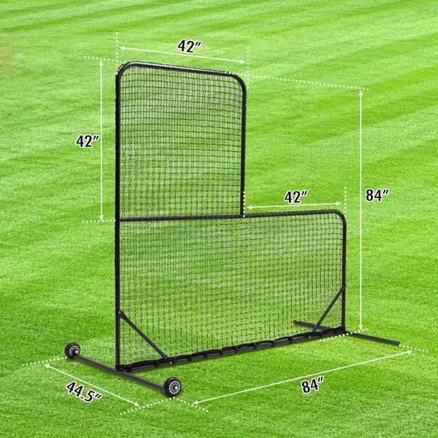 Alt view image 4 of 7 - FstNiceTed L-Shaped Baseball Net for Batting Cages, Baseball Pitching Net with Wheels - 84''H x 84''W, with 42'' x 42'' Cutouts,include Carry Bag