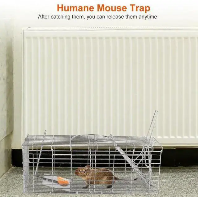 Alt view image 4 of 7 - FstNiceTed Foldable Rat Trap Cage Humane Live Rodent Trap Cage Galvanized Iron Mice Mouse Control Bait Catch with Detachable L Shaped Rod