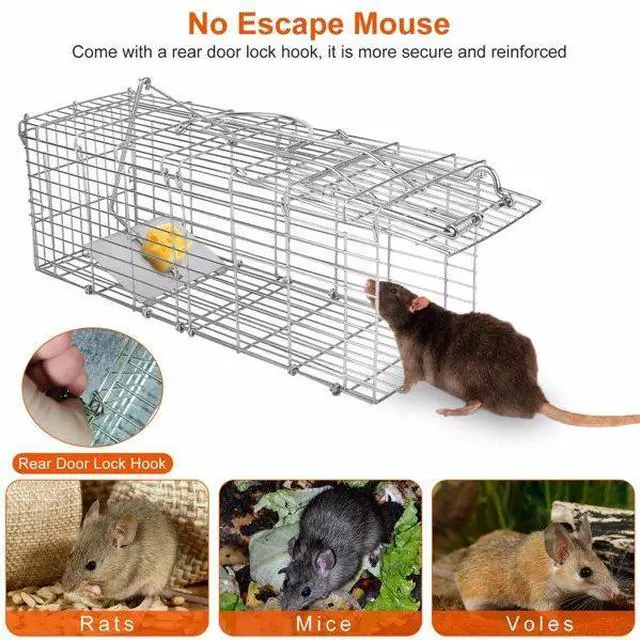 Main image of FstNiceTed Foldable Rat Trap Cage Humane Live Rodent Trap Cage Galvanized Iron Mice Mouse Control Bait Catch with Detachable L Shaped Rod