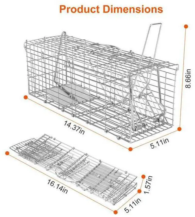 Alt view image 2 of 7 - FstNiceTed Foldable Rat Trap Cage Humane Live Rodent Trap Cage Galvanized Iron Mice Mouse Control Bait Catch with Detachable L Shaped Rod