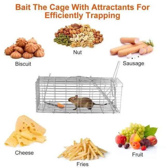 Alt view image 7 of 7 - FstNiceTed Foldable Rat Trap Cage Humane Live Rodent Trap Cage Galvanized Iron Mice Mouse Control Bait Catch with Detachable L Shaped Rod