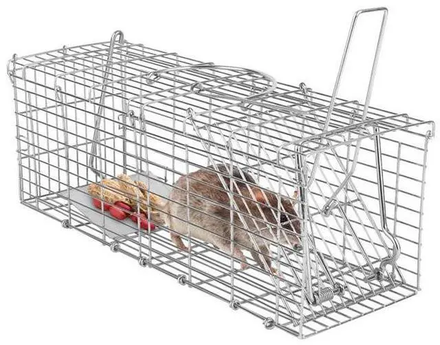 Alt view image 5 of 7 - FstNiceTed Foldable Rat Trap Cage Humane Live Rodent Trap Cage Galvanized Iron Mice Mouse Control Bait Catch with Detachable L Shaped Rod