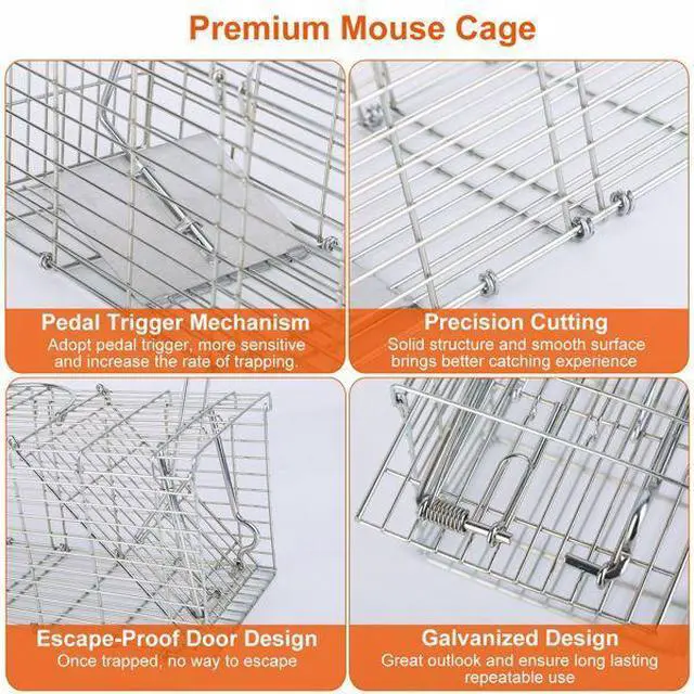Alt view image 6 of 7 - FstNiceTed Foldable Rat Trap Cage Humane Live Rodent Trap Cage Galvanized Iron Mice Mouse Control Bait Catch with Detachable L Shaped Rod