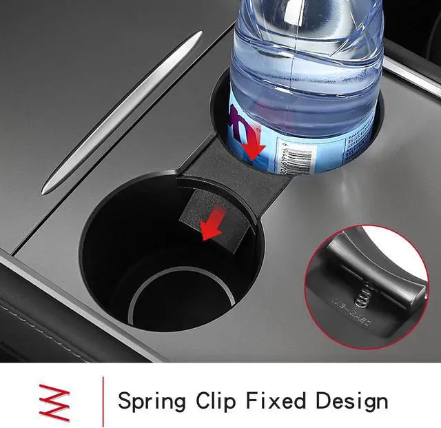 Alt view image 2 of 6 - Tesla Model 3 Center Console Cup Holder Inserts for 2021 Model 3/Y TPE Car Interior Accessories Fit Bottle & Cell Phone (Gray Insert)