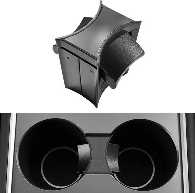 Alt view image 2 of 7 - Tesla Model 3 Center Console Cup Holder Inserts for 2021 Model 3/Y TPE Car Interior Accessories Fit Bottle & Cell Phone (Black Insert)