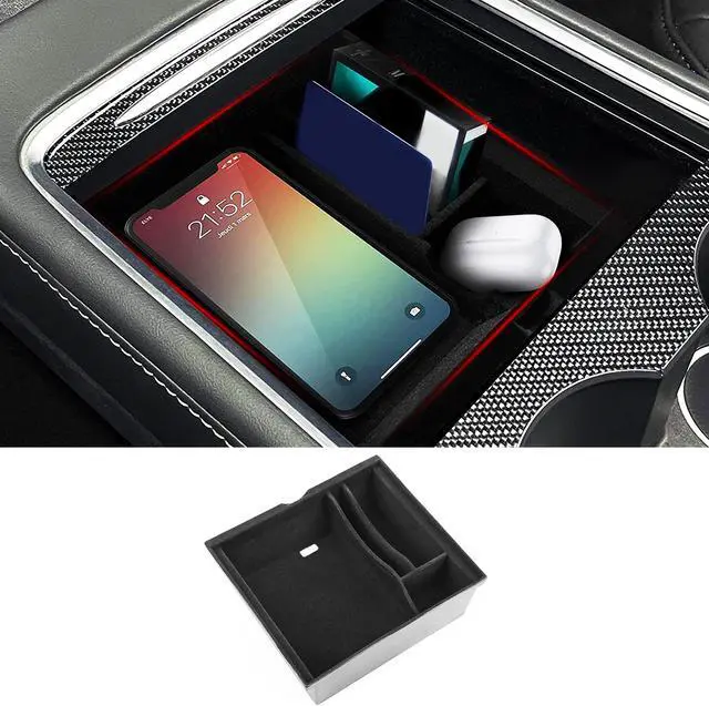 Main image of Arcoche Tesla Center Console Organizer Tray fit 2021 Model 3 Model Y Storage Box ABS Armrest Accessories Interior Parts (Flocked)