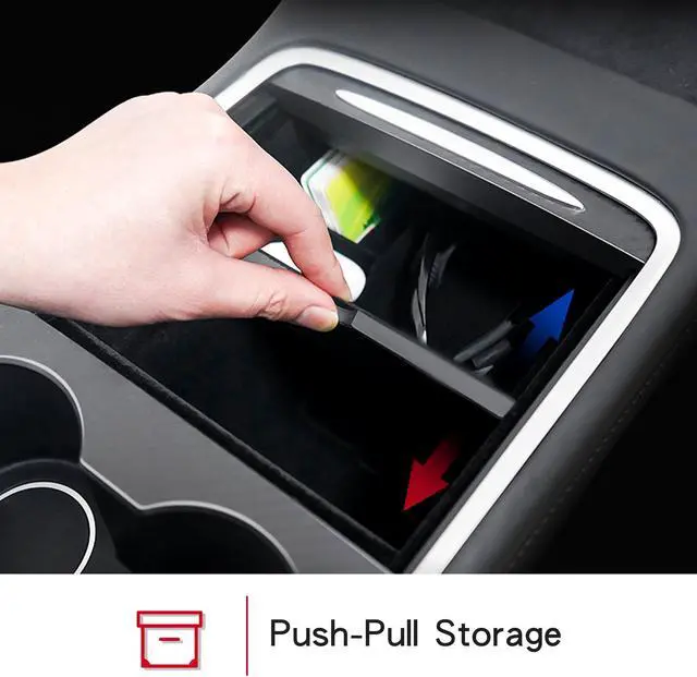 Alt view image 3 of 7 - Arcoche Tesla Center Console Organizer Tray fit 2021 Model 3 Model Y Storage Box ABS Armrest Accessories Interior Parts (Flocked)