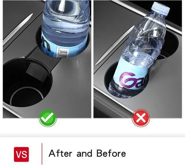 Alt view image 4 of 6 - Tesla Model 3 Center Console Cup Holder Inserts for 2021 Model 3/Y TPE Car Interior Accessories Fit Bottle & Cell Phone (Gray Insert)