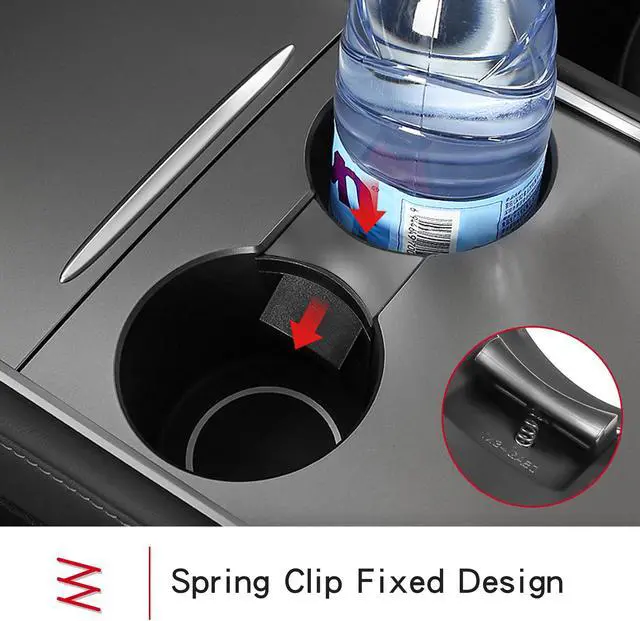 Alt view image 3 of 7 - Tesla Model 3 Center Console Cup Holder Inserts for 2021 Model 3/Y TPE Car Interior Accessories Fit Bottle & Cell Phone (Black Insert)