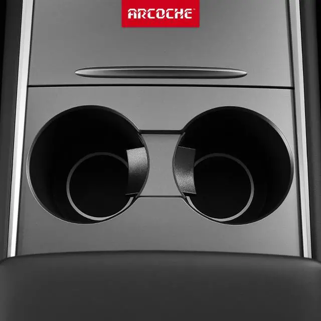 Alt view image 7 of 7 - Tesla Model 3 Center Console Cup Holder Inserts for 2021 Model 3/Y TPE Car Interior Accessories Fit Bottle & Cell Phone (Black Insert)