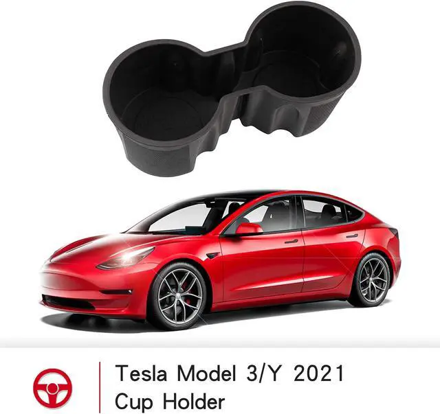Alt view image 6 of 7 - Tesla Model 3 Center Console Cup Holder Inserts for 2021 Model 3/Y TPE Car Interior Accessories Fit Bottle & Cell Phone (2 Cup Black)