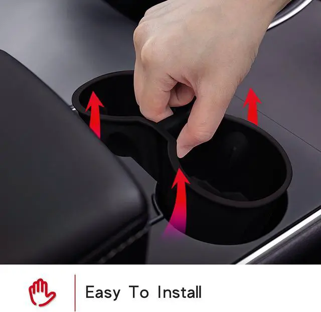 Alt view image 3 of 7 - Tesla Model 3 Center Console Cup Holder Inserts for 2021 Model 3/Y TPE Car Interior Accessories Fit Bottle & Cell Phone (2 Cup Black)