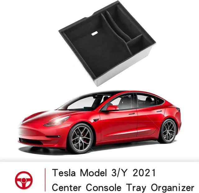 Alt view image 7 of 7 - Arcoche Tesla Center Console Organizer Tray fit 2021 Model 3 Model Y Storage Box ABS Armrest Accessories Interior Parts (Flocked)