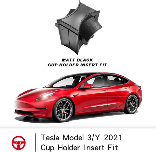 Alt view image 6 of 7 - Tesla Model 3 Center Console Cup Holder Inserts for 2021 Model 3/Y TPE Car Interior Accessories Fit Bottle & Cell Phone (Black Insert)