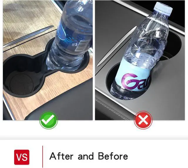 Alt view image 5 of 7 - Tesla Model 3 Center Console Cup Holder Inserts for 2021 Model 3/Y TPE Car Interior Accessories Fit Bottle & Cell Phone (2 Cup Black)