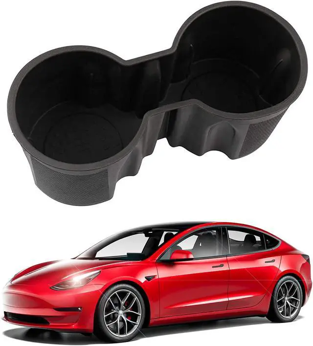 Main image of Tesla Model 3 Center Console Cup Holder Inserts for 2021 Model 3/Y TPE Car Interior Accessories Fit Bottle & Cell Phone (2 Cup Black)