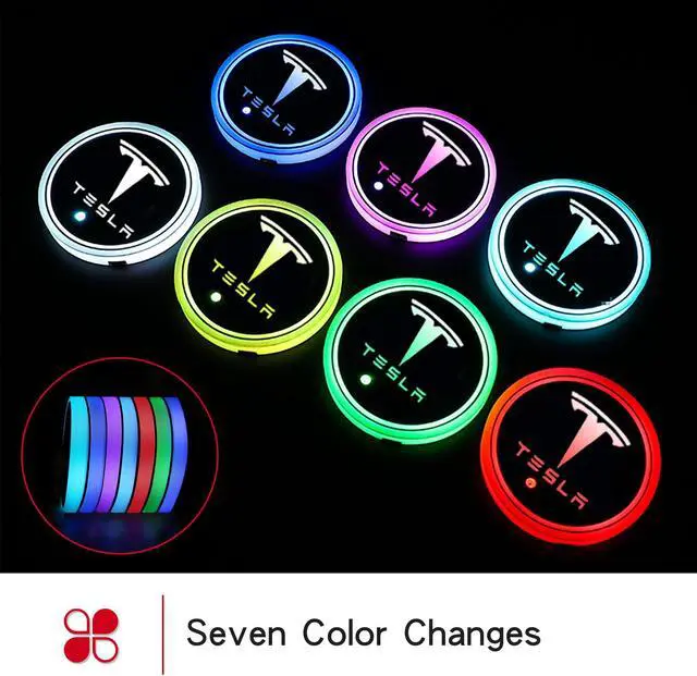 Alt view image 4 of 7 - Tesla LED Car Cup Holder Lights, 7 Colors Changing USB Mat Luminescent Cup Pad,Interior Decoration Atmosphere Decal Lamp for Model 3/Y/S/X(2Pcs)