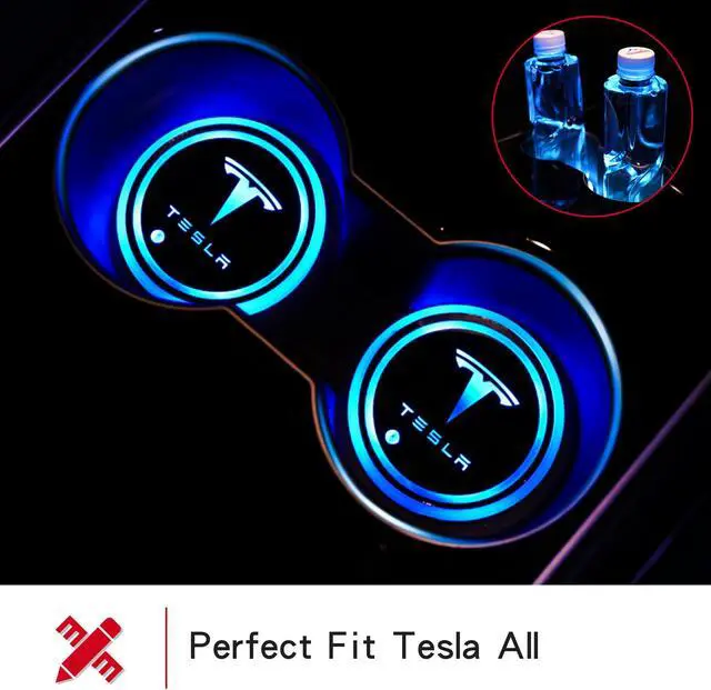 Alt view image 3 of 7 - Tesla LED Car Cup Holder Lights, 7 Colors Changing USB Mat Luminescent Cup Pad,Interior Decoration Atmosphere Decal Lamp for Model 3/Y/S/X(2Pcs)