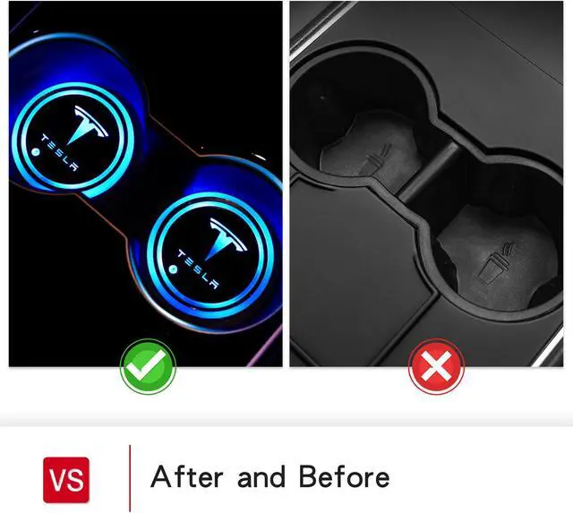 Alt view image 6 of 7 - Tesla LED Car Cup Holder Lights, 7 Colors Changing USB Mat Luminescent Cup Pad,Interior Decoration Atmosphere Decal Lamp for Model 3/Y/S/X(2Pcs)