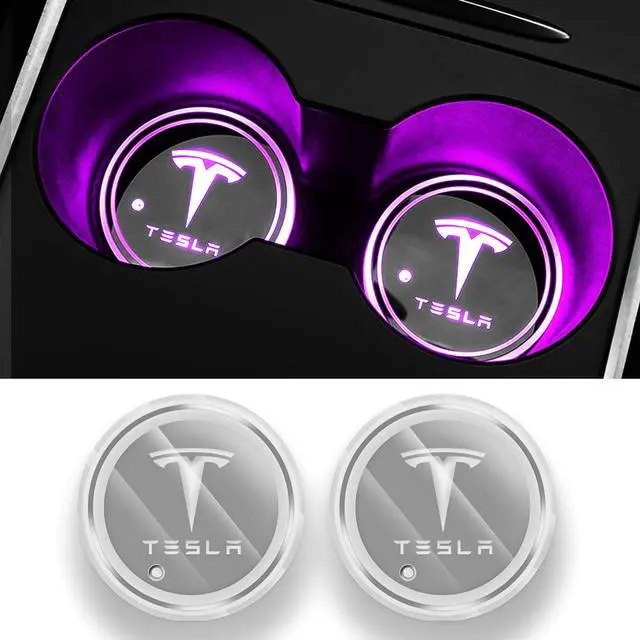 Alt view image 2 of 7 - Tesla LED Car Cup Holder Lights, 7 Colors Changing USB Mat Luminescent Cup Pad,Interior Decoration Atmosphere Decal Lamp for Model 3/Y/S/X(2Pcs)