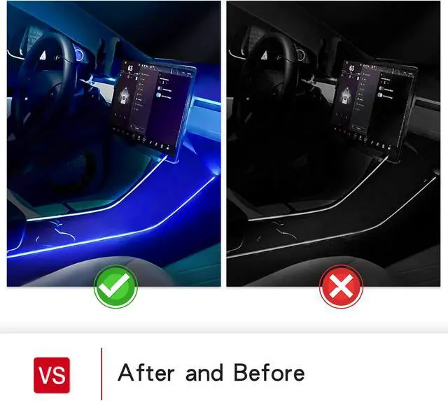 Alt view image 6 of 7 - Tesla Model 3 Neon Light Tubes RGB Interior LED Strip Lights with App Controller for Center Console Decoration Multi Color