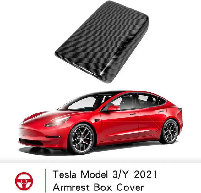 Alt view image 7 of 7 - Tesla Model 3 Center Console Armrest Panel Box Cover Modification Accessories Decoration Custom Fit 2021 Model 3/Y (Carbon Fiber)