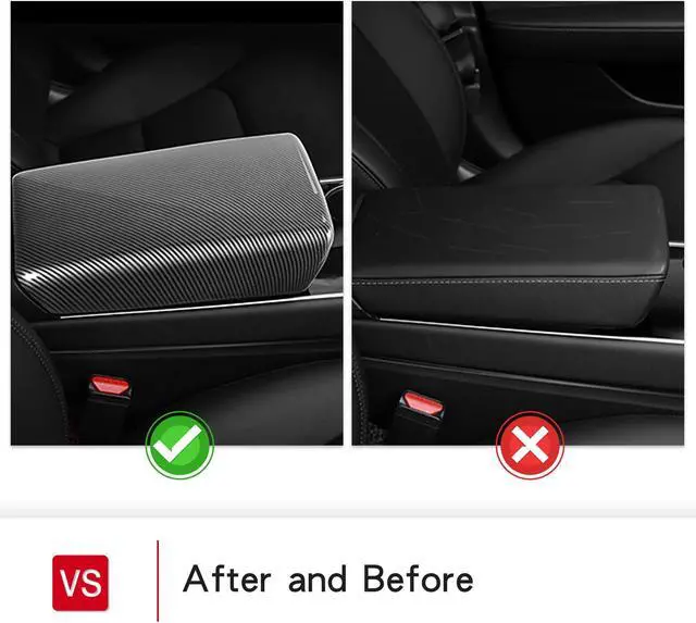 Alt view image 6 of 7 - Tesla Model 3 Center Console Armrest Panel Box Cover Modification Accessories Decoration Custom Fit 2021 Model 3/Y (Carbon Fiber)