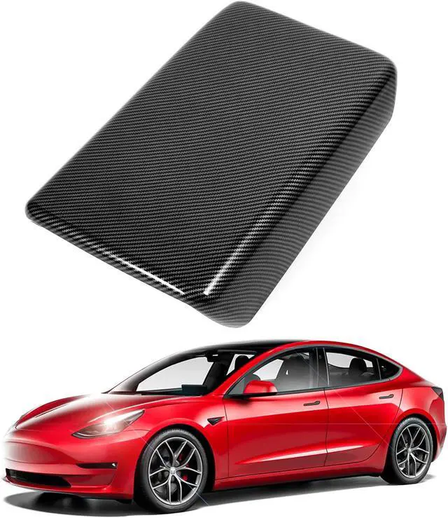 Alt view image 2 of 7 - Tesla Model 3 Center Console Armrest Panel Box Cover Modification Accessories Decoration Custom Fit 2021 Model 3/Y (Carbon Fiber)