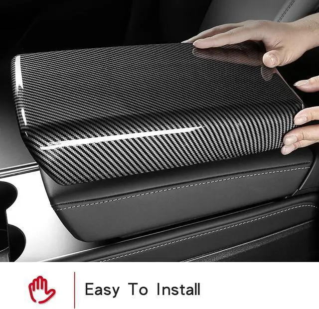 Alt view image 4 of 7 - Tesla Model 3 Center Console Armrest Panel Box Cover Modification Accessories Decoration Custom Fit 2021 Model 3/Y (Carbon Fiber)
