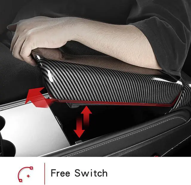 Alt view image 5 of 7 - Tesla Model 3 Center Console Armrest Panel Box Cover Modification Accessories Decoration Custom Fit 2021 Model 3/Y (Carbon Fiber)