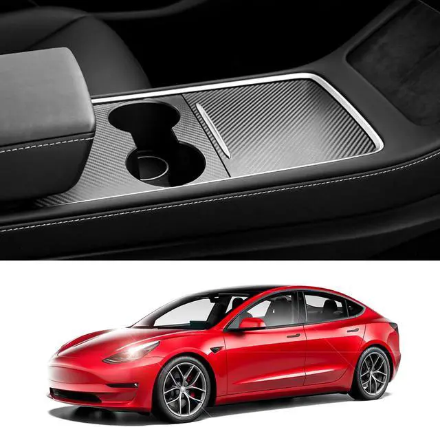 Main image of Arcoche Center Console Cover for 2021 Tesla Model 3 Model Y Accessories ABS & Stainless Steel Car Interior Decoration Wrap(Matte Black) Carbon Fiber