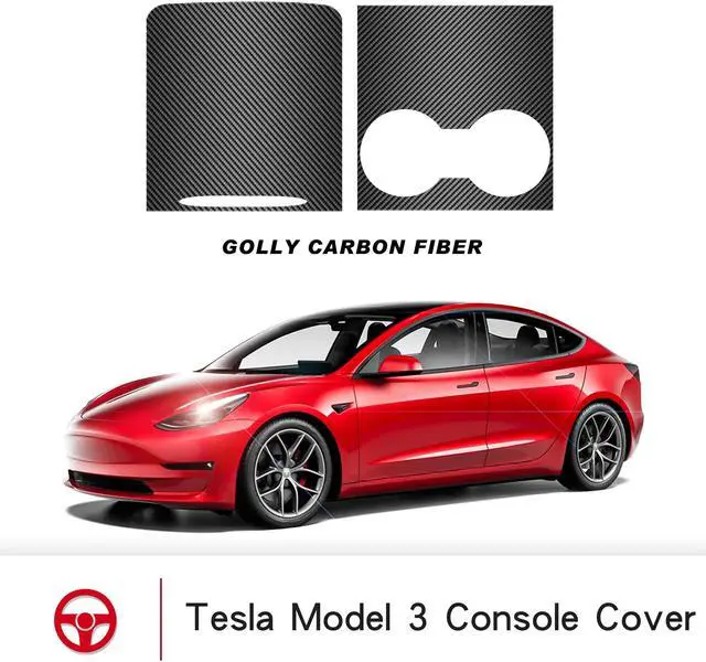 Alt view image 7 of 7 - Arcoche Center Console Cover for 2021 Tesla Model 3 Model Y Accessories ABS & Stainless Steel Car Interior Decoration Wrap(Matte Black) Carbon Fiber