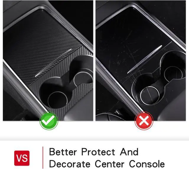 Alt view image 6 of 7 - Arcoche Center Console Cover for 2021 Tesla Model 3 Model Y Accessories ABS & Stainless Steel Car Interior Decoration Wrap(Matte Black) Carbon Fiber