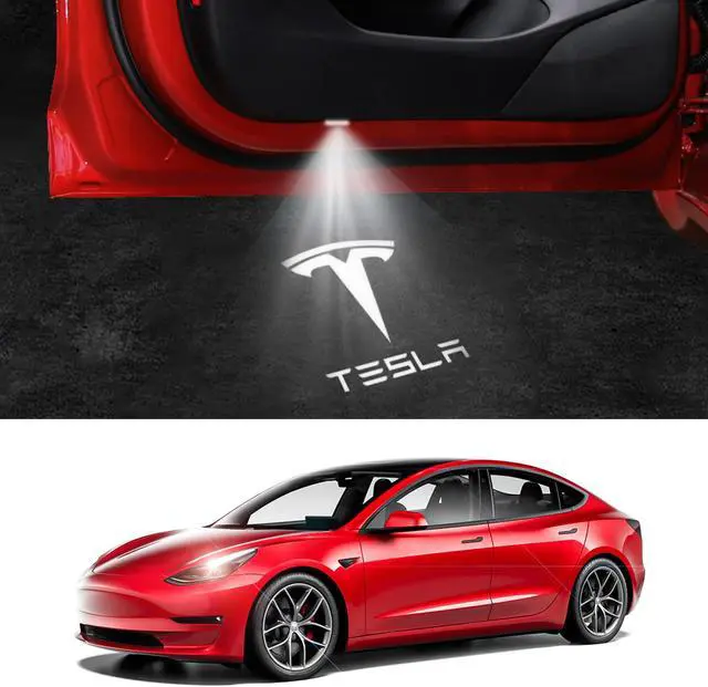Main image of Tesla Model 3 LED Logo Projector Puddle Lights,Model Y&S&X Car Door Light Accessories with T Letter 2 Pack (White Light)