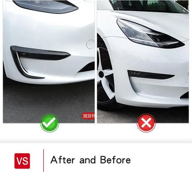 Alt view image 6 of 7 - Tesla Model 3 Front Fog Light Trim Cover Fog Lamp Frame Blade Trim Eyebrow Spoiler Accessories for 2017 2018 2019 2020 2021 Model 3(Glossy Carbon Fiber)