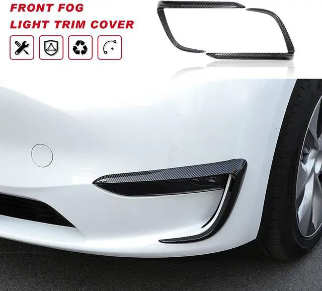 Alt view image 2 of 7 - Tesla Model 3 Front Fog Light Trim Cover Fog Lamp Frame Blade Trim Eyebrow Spoiler Accessories for 2017 2018 2019 2020 2021 Model 3(Glossy Carbon Fiber)