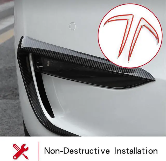 Alt view image 5 of 7 - Tesla Model 3 Front Fog Light Trim Cover Fog Lamp Frame Blade Trim Eyebrow Spoiler Accessories for 2017 2018 2019 2020 2021 Model 3(Glossy Carbon Fiber)