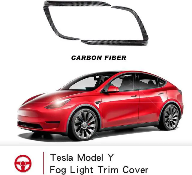 Alt view image 7 of 7 - Tesla Model 3 Front Fog Light Trim Cover Fog Lamp Frame Blade Trim Eyebrow Spoiler Accessories for 2017 2018 2019 2020 2021 Model 3(Glossy Carbon Fiber)