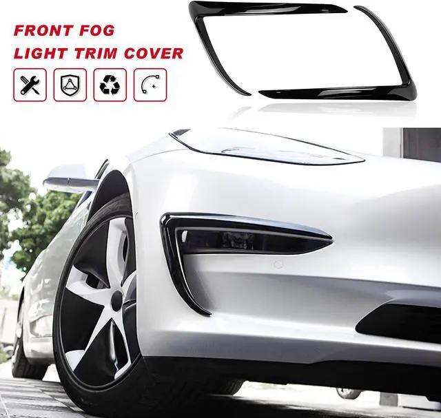 Alt view image 2 of 7 - Tesla Model 3 Front Fog Light Trim Cover, Fog Lamp Frame Blade Trim Eyebrow Spoiler for All Model 3(Black)