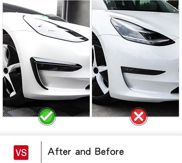 Alt view image 5 of 7 - Tesla Model 3 Front Fog Light Trim Cover, Fog Lamp Frame Blade Trim Eyebrow Spoiler for All Model 3(Black)