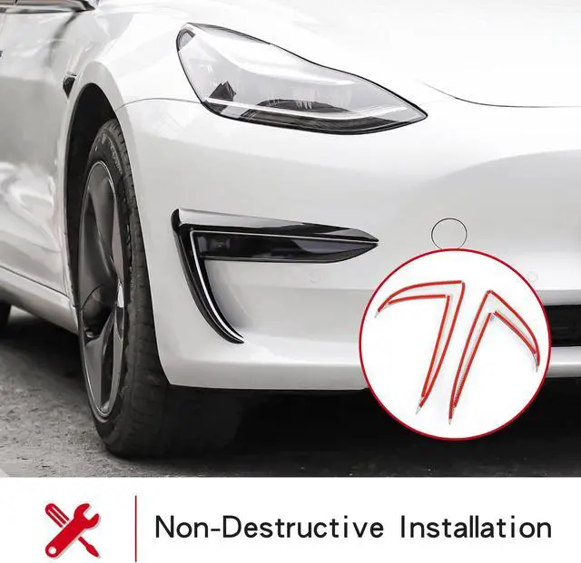 Alt view image 4 of 7 - Tesla Model 3 Front Fog Light Trim Cover, Fog Lamp Frame Blade Trim Eyebrow Spoiler for All Model 3(Black)