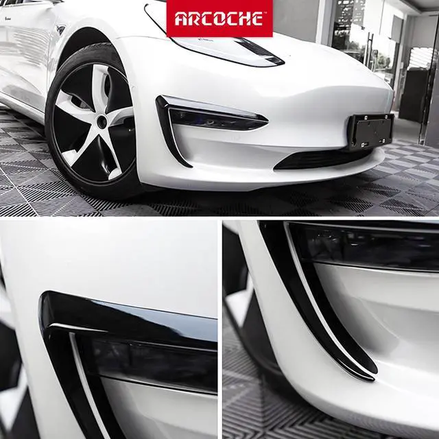 Alt view image 7 of 7 - Tesla Model 3 Front Fog Light Trim Cover, Fog Lamp Frame Blade Trim Eyebrow Spoiler for All Model 3(Black)