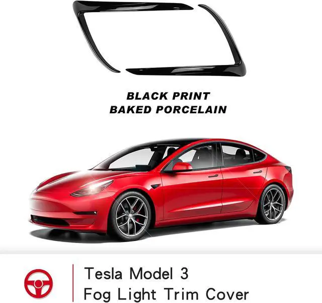 Alt view image 6 of 7 - Tesla Model 3 Front Fog Light Trim Cover, Fog Lamp Frame Blade Trim Eyebrow Spoiler for All Model 3(Black)