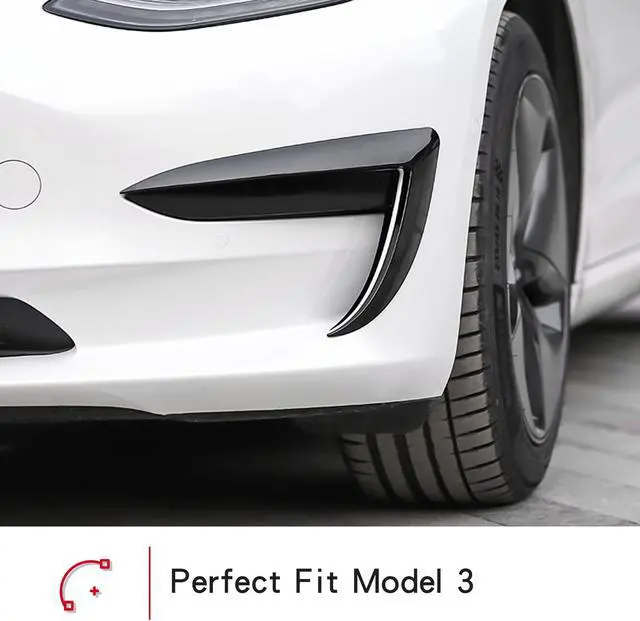 Alt view image 3 of 7 - Tesla Model 3 Front Fog Light Trim Cover, Fog Lamp Frame Blade Trim Eyebrow Spoiler for All Model 3(Black)