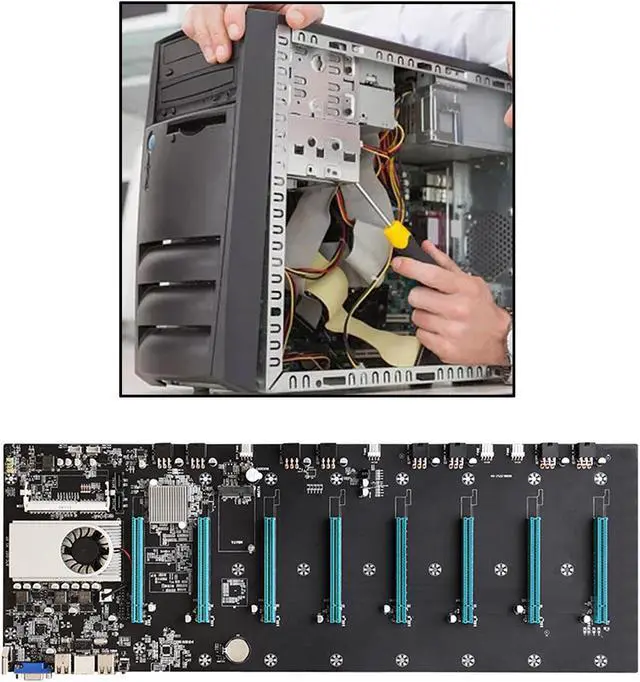 Alt view image 2 of 7 - BTC-S37 Miner Motherboard CPU Set 8 Video Card Slot DDR3 Memory Integrated VGA Low Power Consumption
