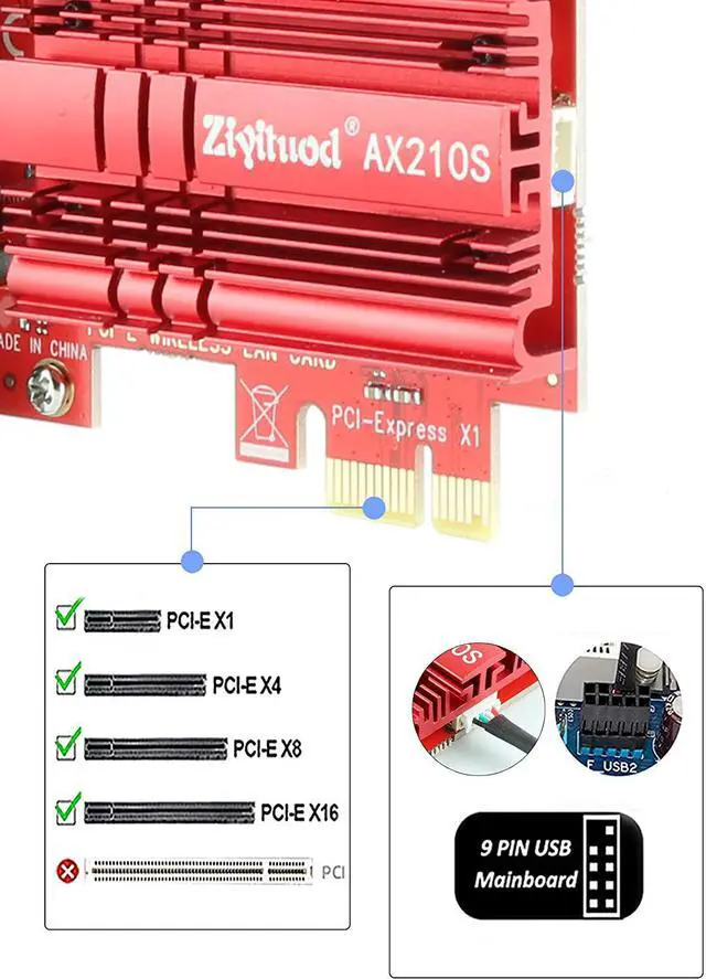 Alt view image 5 of 7 - Ziyituod WiFi 6E Card, AX210S Wireless 5400Mbps with Bluetooth 5.3 Adapter, PCI Express WiFi Network Card Dual Band (2.4GHz/5GHz/6GHz) PCI-E Card for Desktop/PC