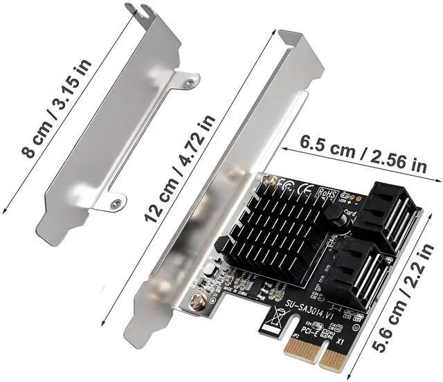 Alt view image 3 of 7 - Ziyituod PCIe SATA Card 4 Ports with 4 SATA Cables, SATA 3.0 Controller Expansion Card with Low Profile Bracket, PCI-E X1 3.0 Gen3 (6Gbps) Boot as System Disk, Non Raid, Support 4 SATA 3.0 Devices